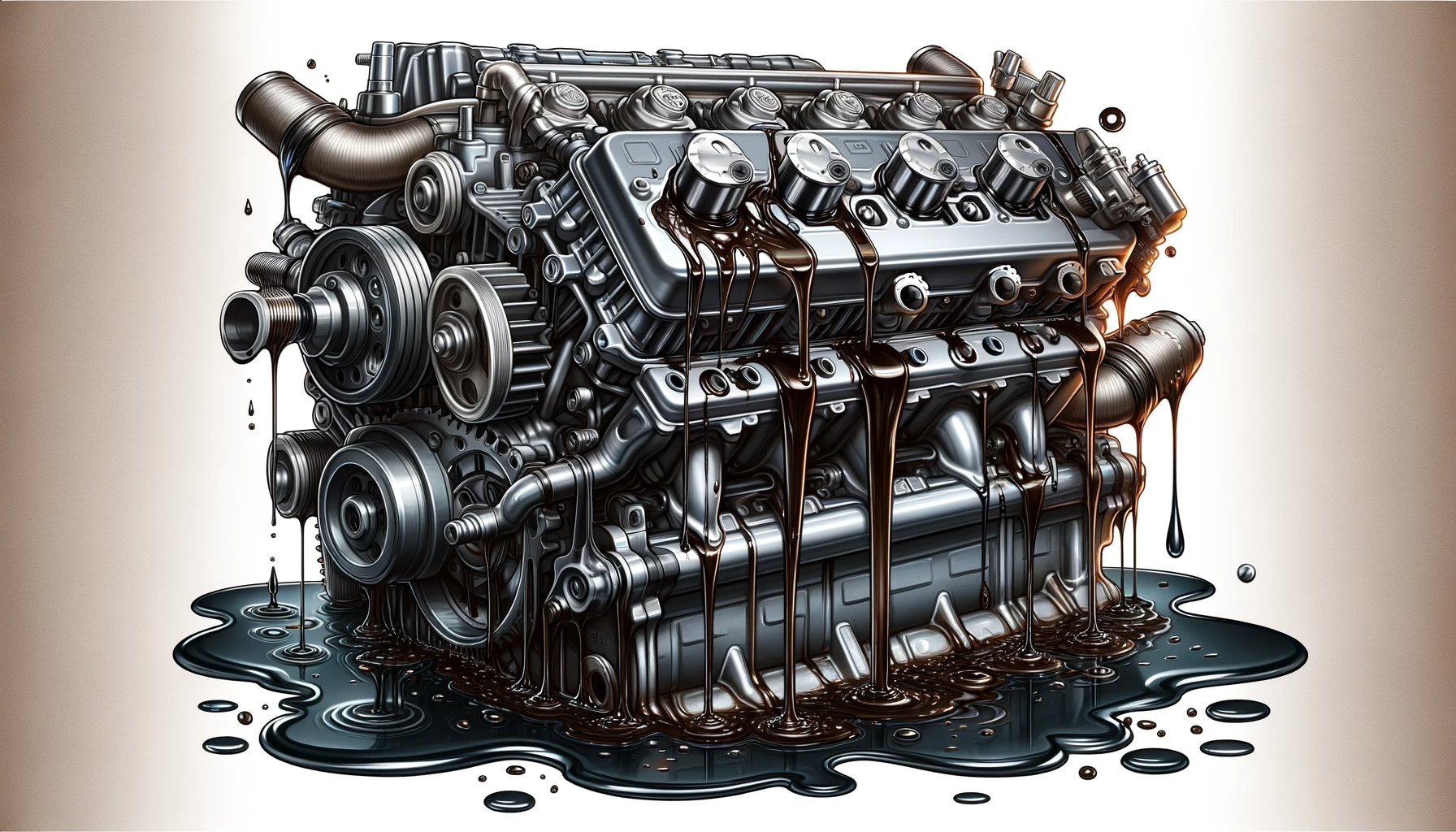 Exaggerated image of engine leaking oil