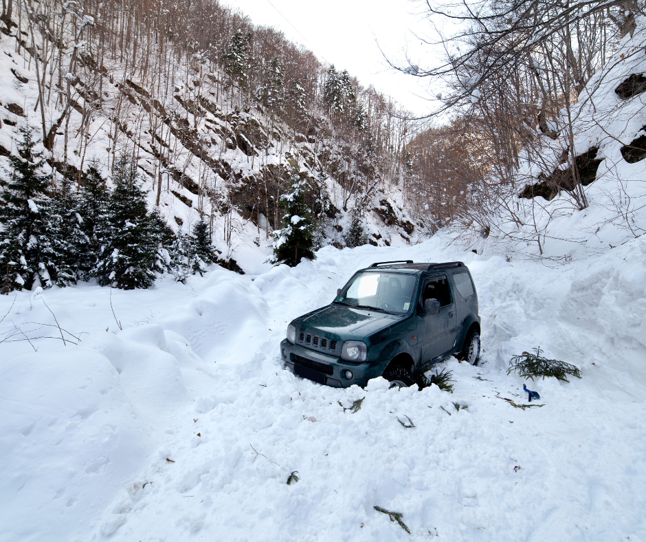 Car stuck in snow.